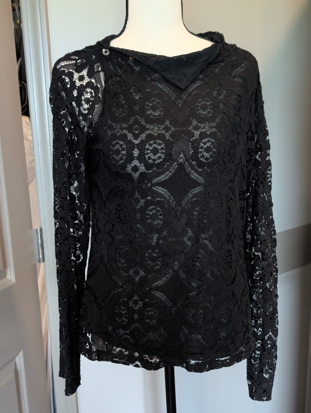 Anthropologie Black Lace Long-Sleeve Top